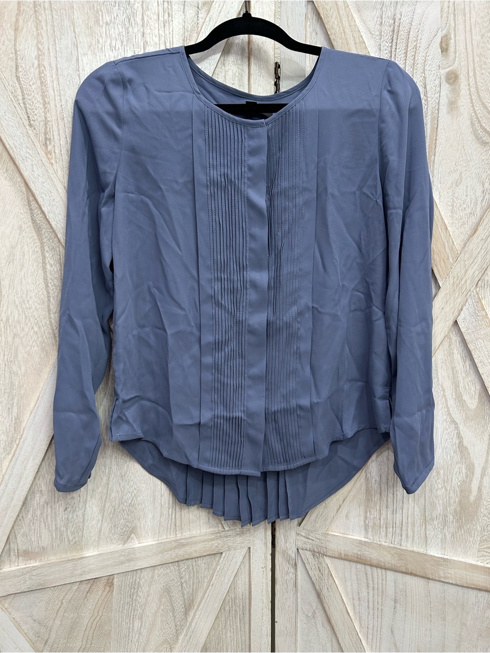 Banana Republic Slate Blue Pintuck Long-Sleeve Blouse